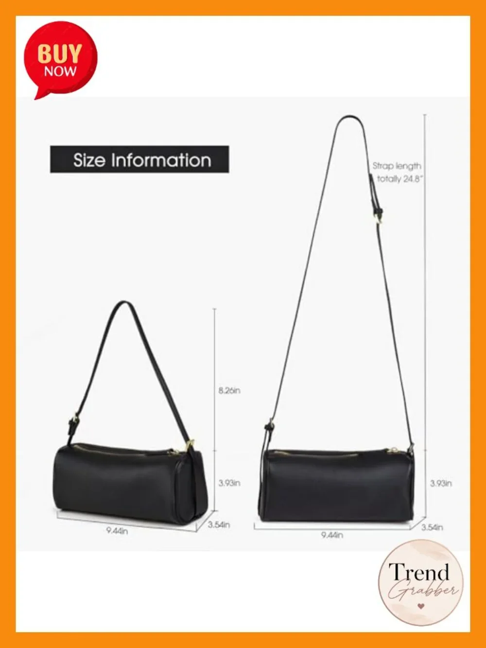 Premium Full Grained Leather Crossbody Barrel Hobo Bag with Adjustable Strap